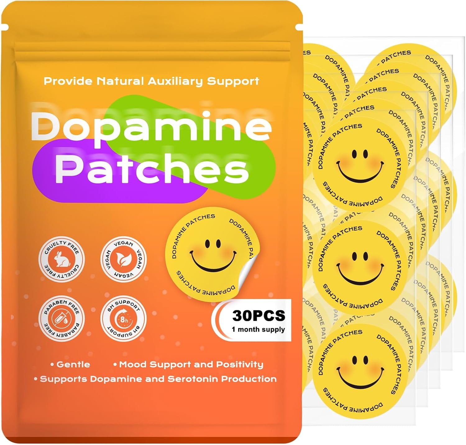 Dopamine Patches Extra Strength, Mood Support Patches for Daily Mood Boost & Positivity Support, Motivation（30 Pcs）