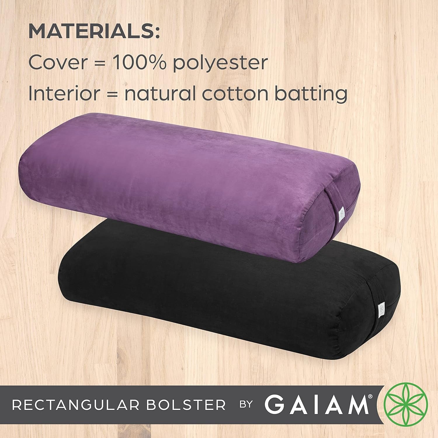 Gaiam Yoga Bolster Pillow, Soft Meditation Cushion for Yoga, Massage and Back Support, Breathable Cotton Fill, Zippered Microfiber Cover, Easy-Carry Handle, Machine Washable