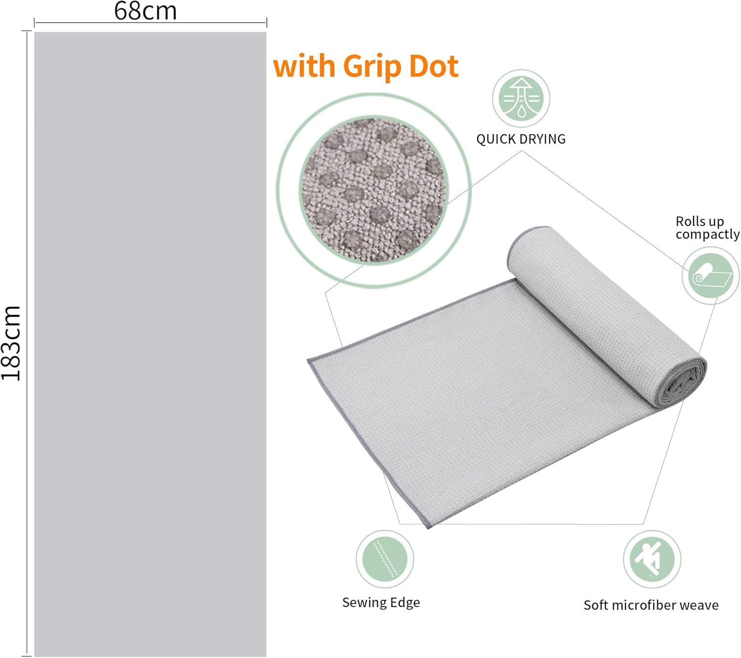 2 Pack Hot Yoga Towel with Grip Dot，Stickyfiber Yoga Mat Towels Non Slip for Hot Yoga,Absorbent Microfiber Sweat Anti-Slip Cover,Bikram,Pilates,Exercise,Fitness