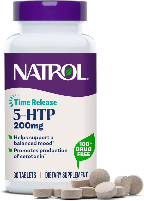 5-HTP 200 Mg, Time Release, Support a Balanced Mood, Dietary Supplement Provides Serotonin Production Throughout the Day, 30 Tablets, up to a 30 Day Supply
