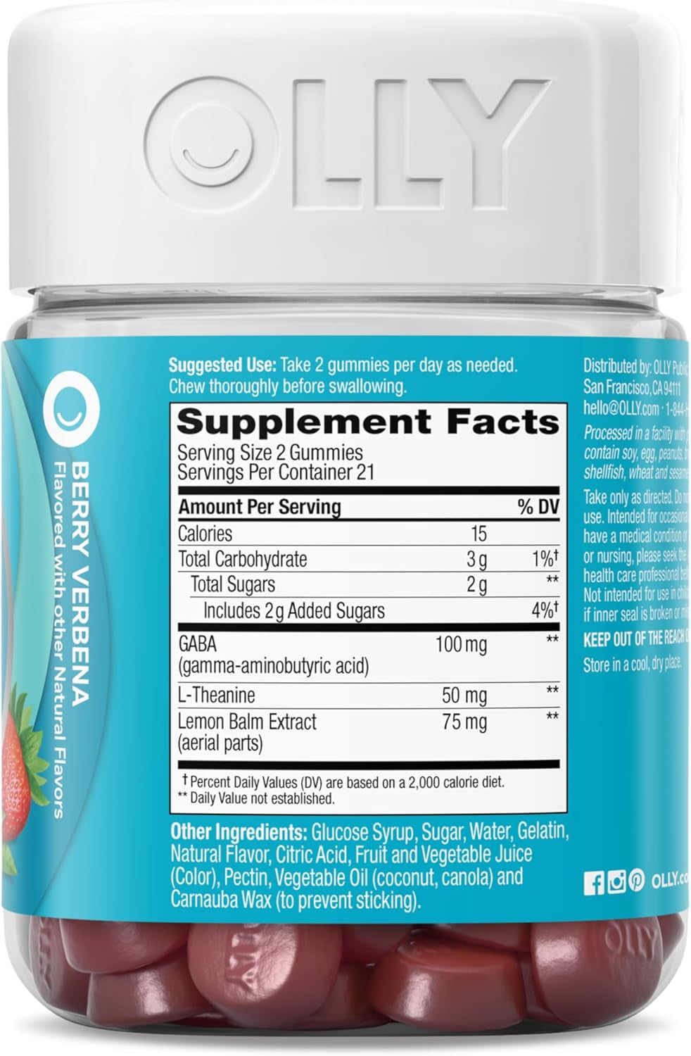 Goodbye Stress Gummy, GABA, L-Theanine, Lemon Balm, Stress Relief Supplement, Berry - 42 Count