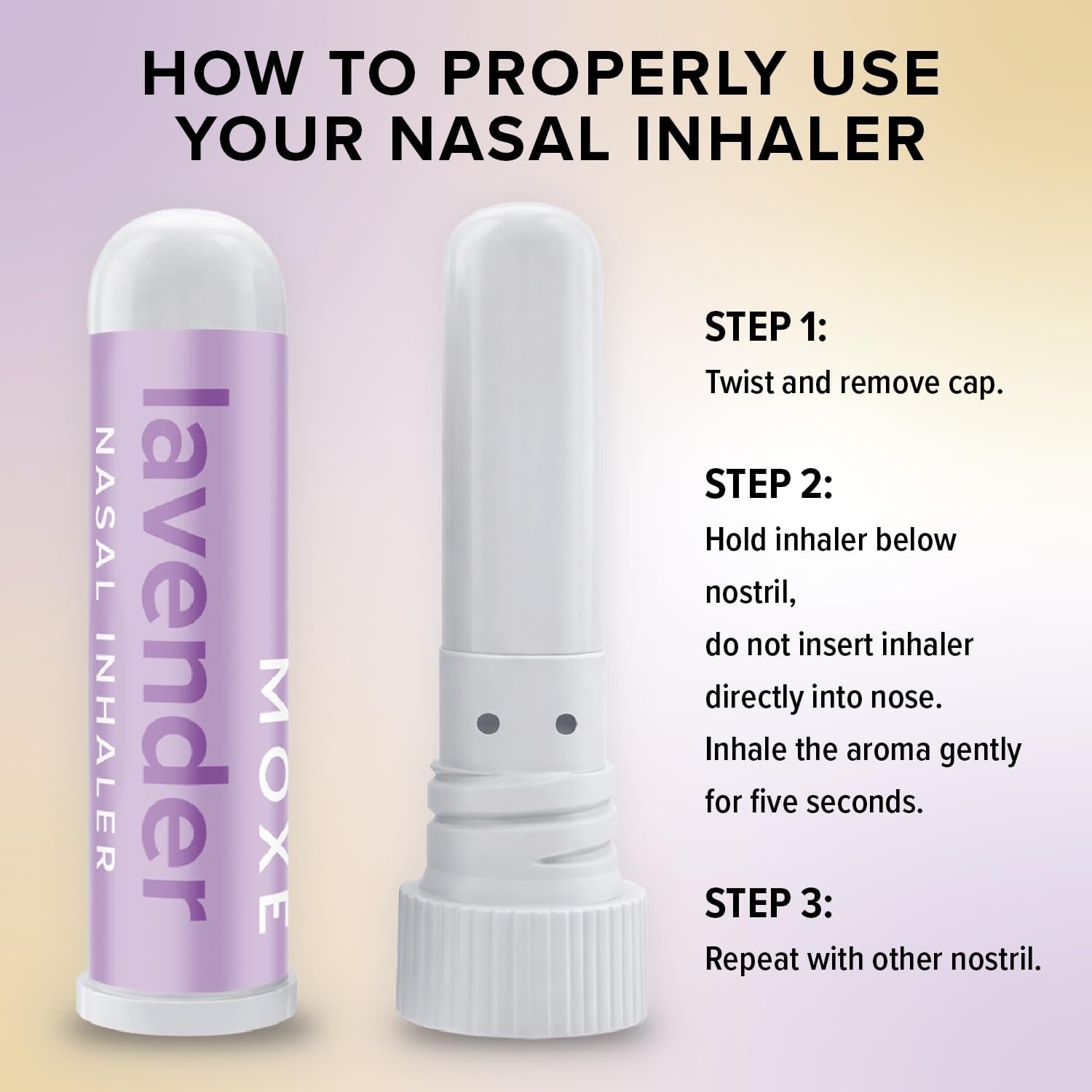 MOXĒ Lavender Essential Oil Nasal Inhaler, No-Mess Aromatherapy, Relaxation, Naturally Calming, before Sleep Routine, Pure and Undiluted, Made in USA (3 Pack)