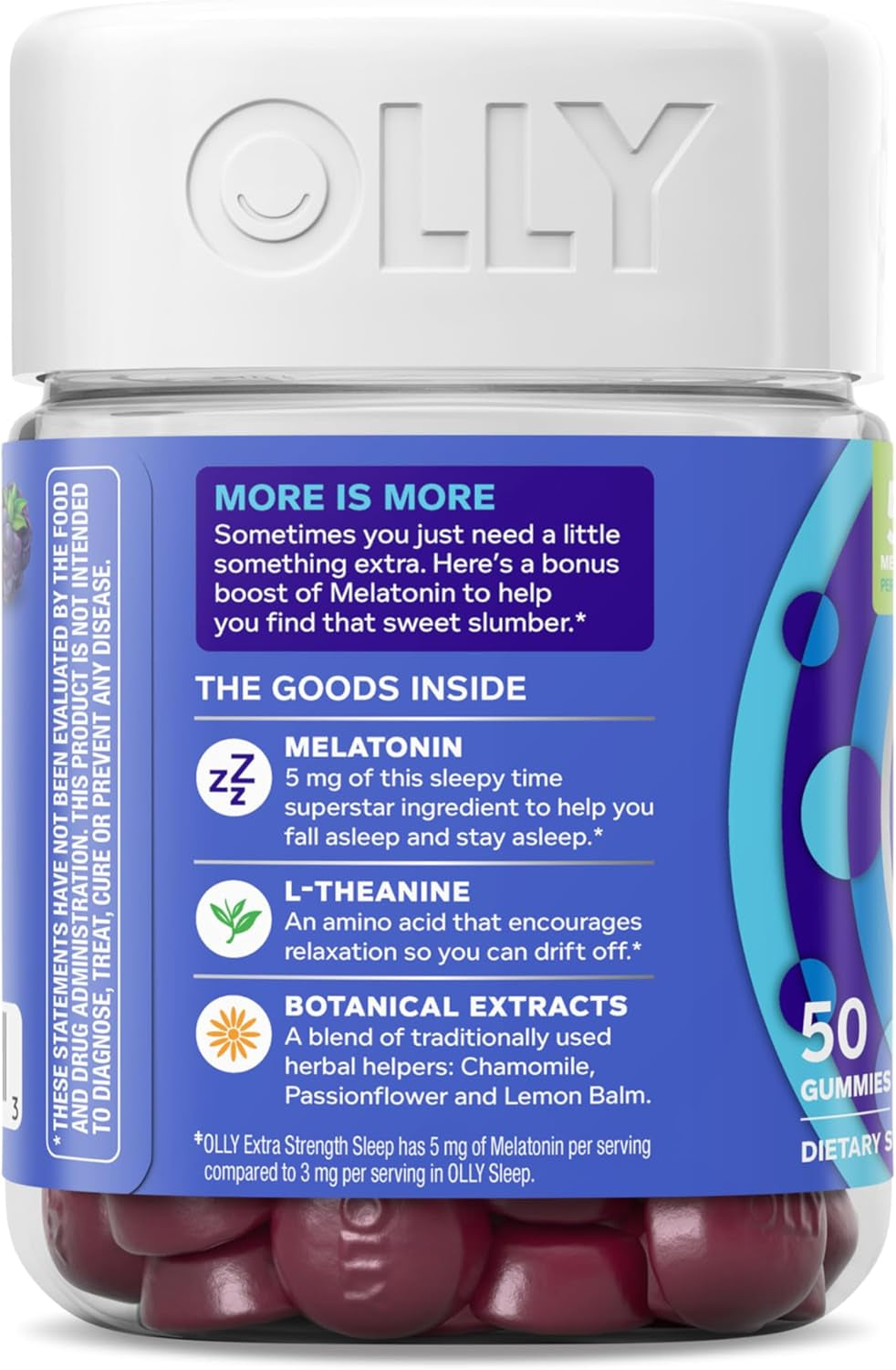 Extra Strength Sleep Gummy, 5 Mg Melatonin, L-Theanine, Chamomile, Lemon Balm, Sleep Aid, Blackberry - 50 Count