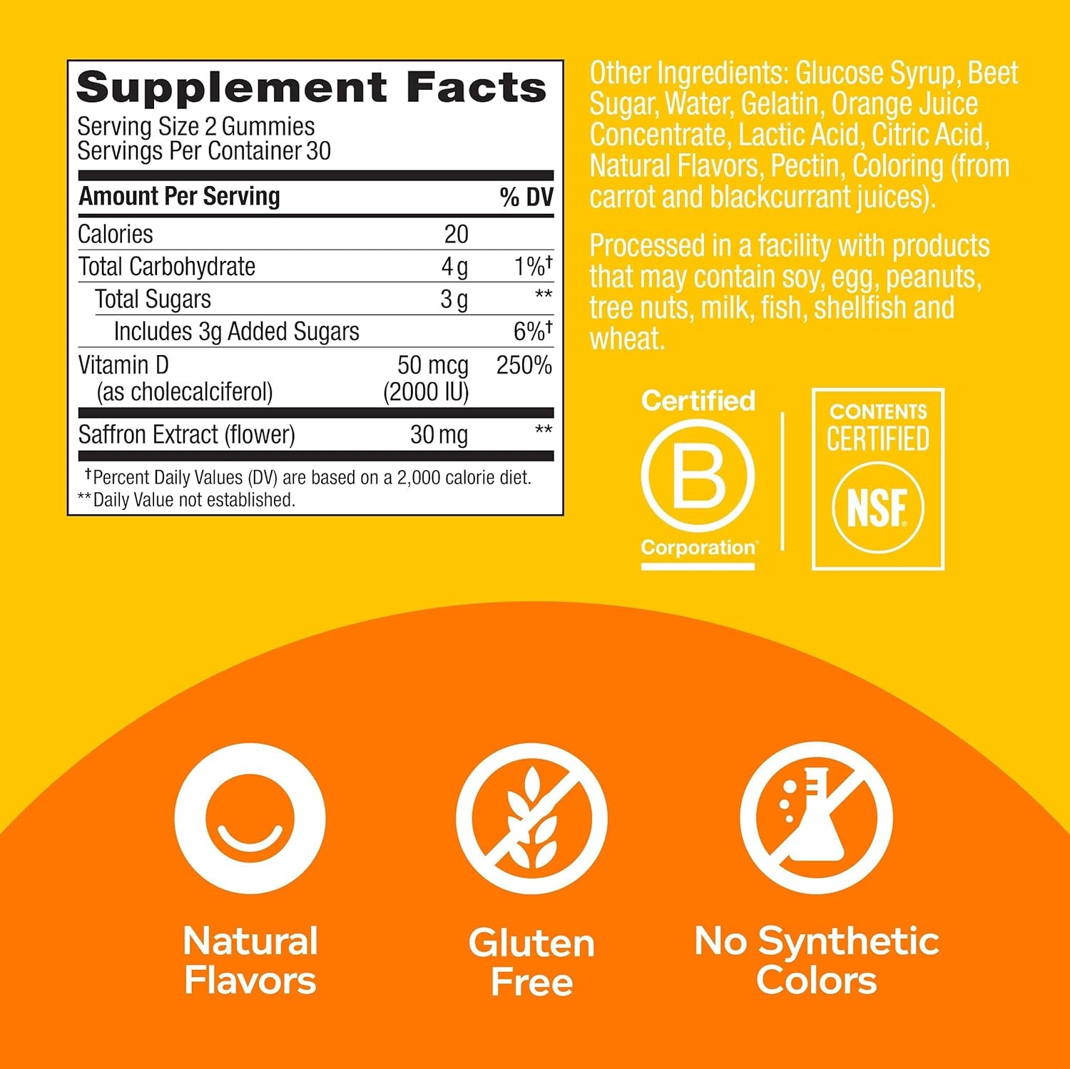 Hello Happy Gummy Worms, Mood Support Gummies for Adults,* Saffron Extract, Vitamin D, Tropical Zing Flavored, 30 Day Supply - 60 Count