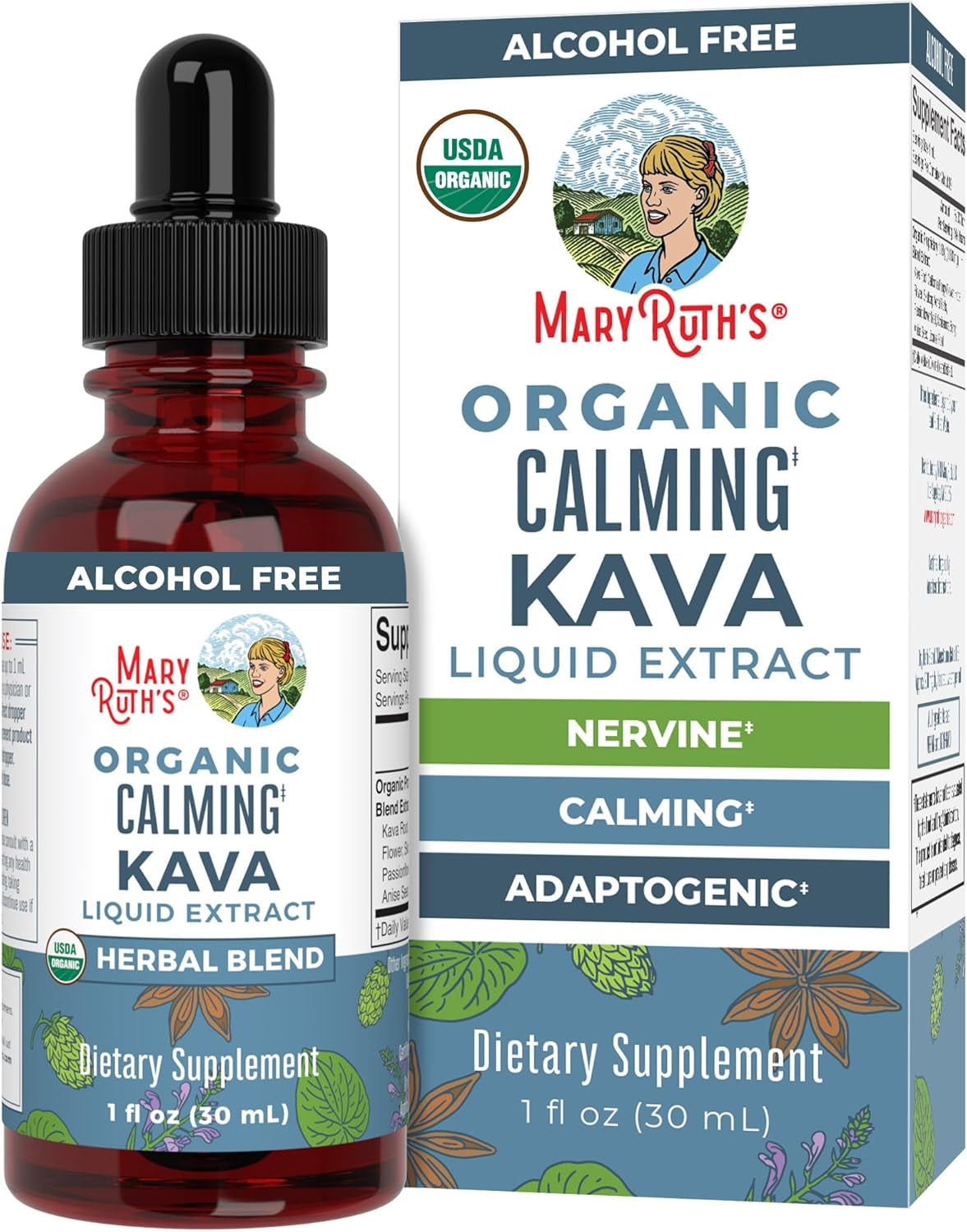 Maryruth'S Kava Root Liquid Extract for Calm & Relaxation | Nervine & Adaptogenic Herbal Blend | USDA Organic | Sugar Free | Gluten Free | Vegan | Non-Gmo | Ages 14+ | 1 Oz | 30 Day Supply