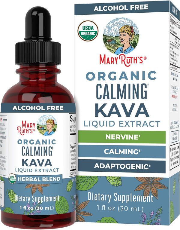 Maryruth'S Kava Root Liquid Extract for Calm & Relaxation | Nervine & Adaptogenic Herbal Blend | USDA Organic | Sugar Free | Gluten Free | Vegan | Non-Gmo | Ages 14+ | 1 Oz | 30 Day Supply