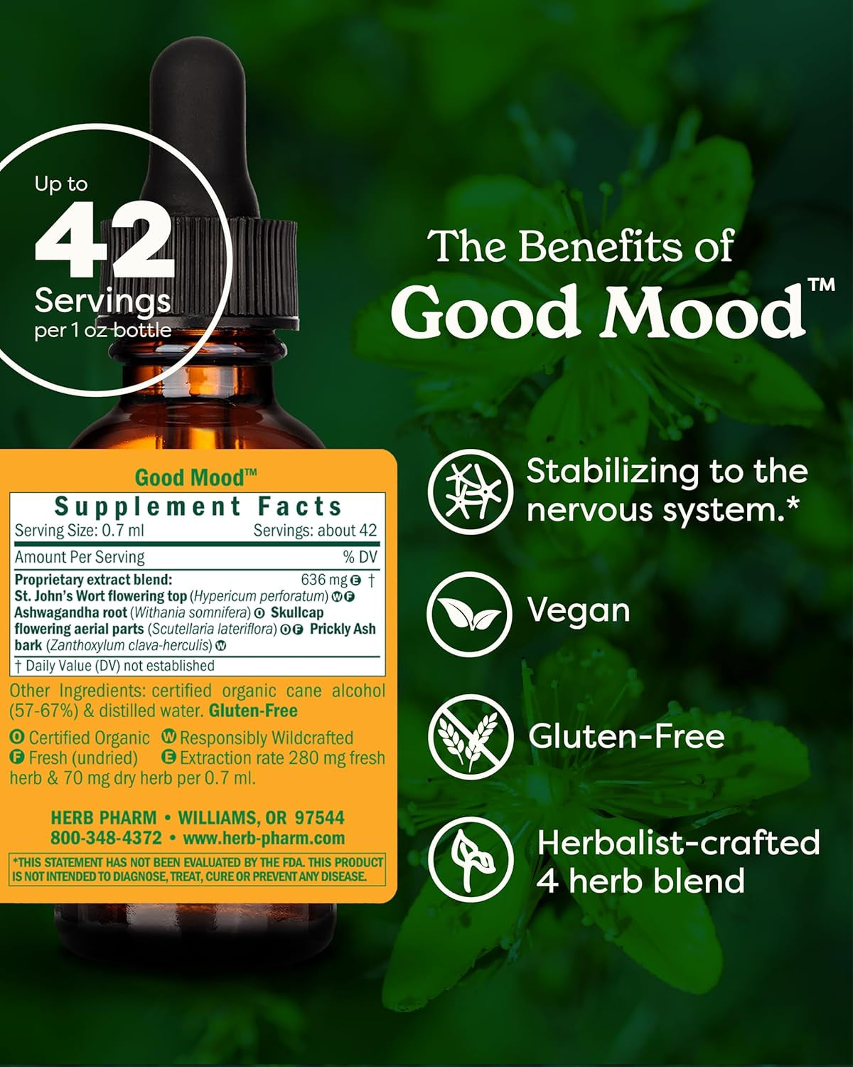 Good Mood Support Supplement: with St. John'S Wort & Certified Organic Ashwagandha | Positive Mood & Emotional Balance Support Tincture| Fast-Absorbing, Non-Gmo |Up to 2 Week Supply, 1 Oz*