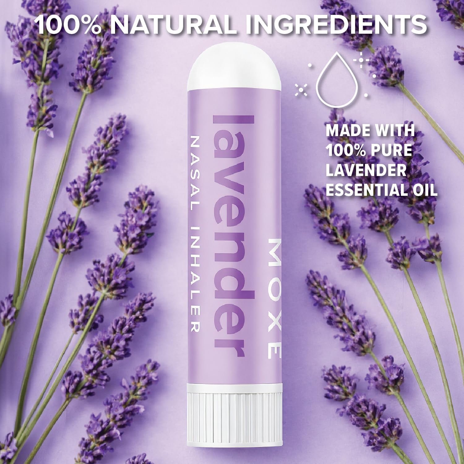 MOXĒ Lavender Essential Oil Nasal Inhaler, No-Mess Aromatherapy, Relaxation, Naturally Calming, before Sleep Routine, Pure and Undiluted, Made in USA (3 Pack)