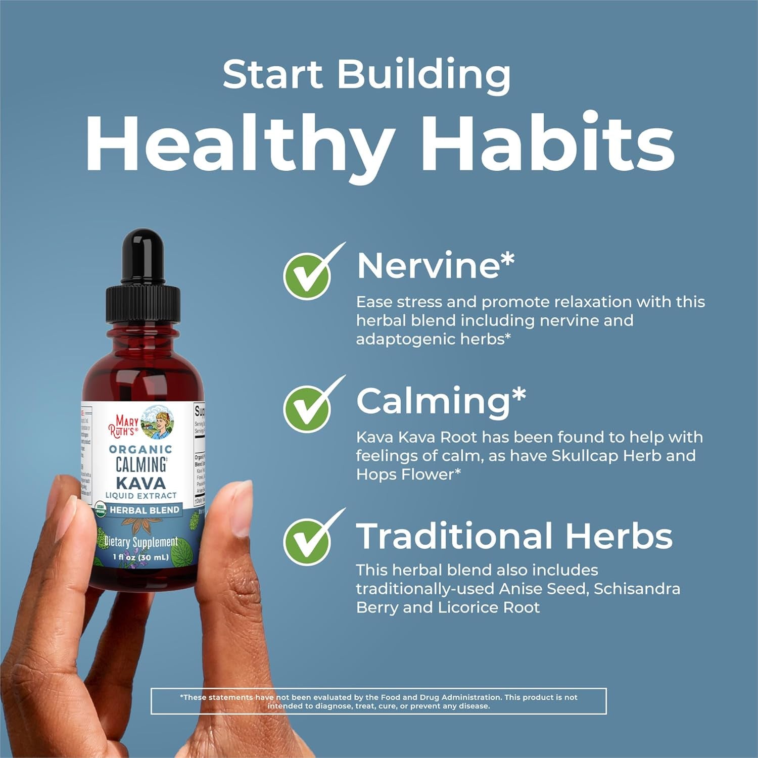Maryruth'S Kava Root Liquid Extract for Calm & Relaxation | Nervine & Adaptogenic Herbal Blend | USDA Organic | Sugar Free | Gluten Free | Vegan | Non-Gmo | Ages 14+ | 1 Oz | 30 Day Supply