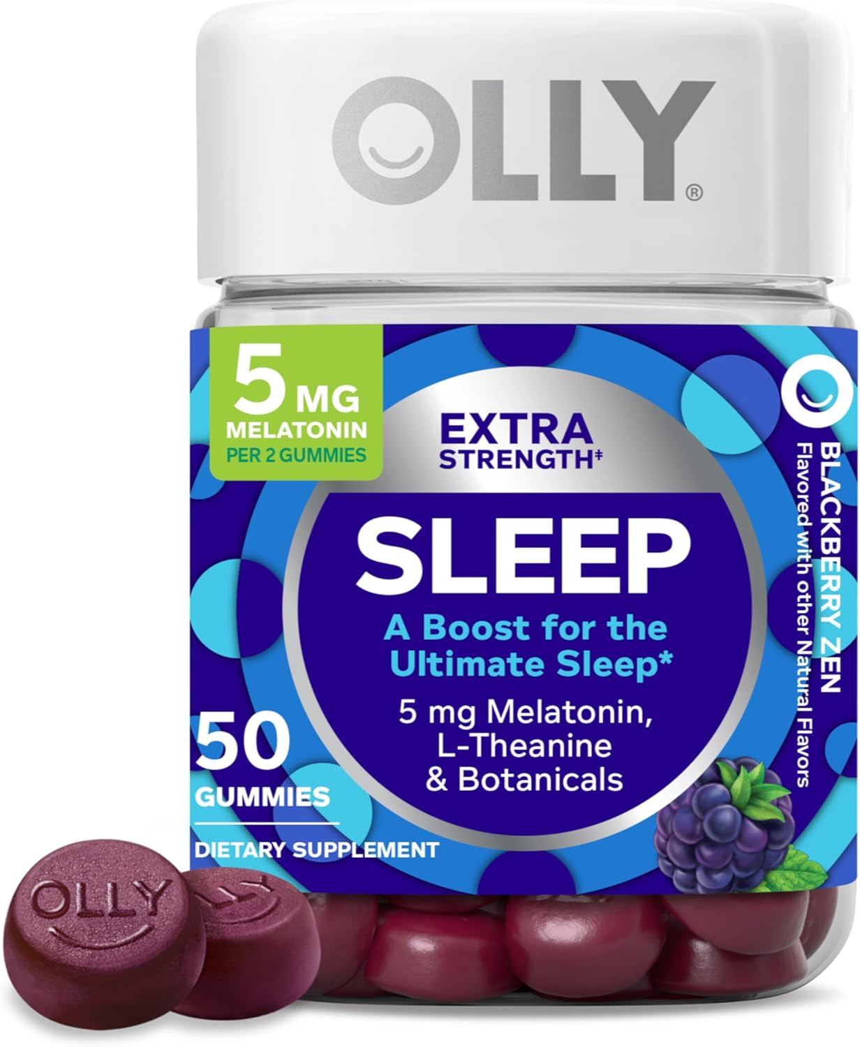 Extra Strength Sleep Gummy, 5 Mg Melatonin, L-Theanine, Chamomile, Lemon Balm, Sleep Aid, Blackberry - 50 Count