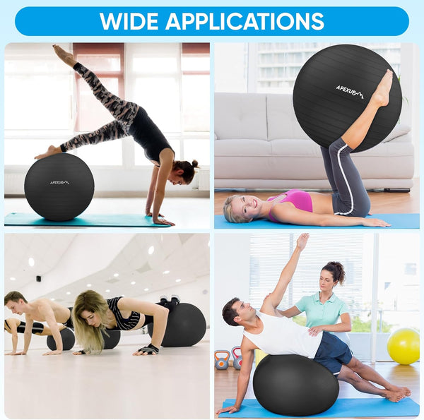 Yoga Ball Exercise Ball anti Slip Heavy Duty for Fitness, Balance & Core Workout, Balance Training, Pregnancy & Physical Therapy, 5 Sizes