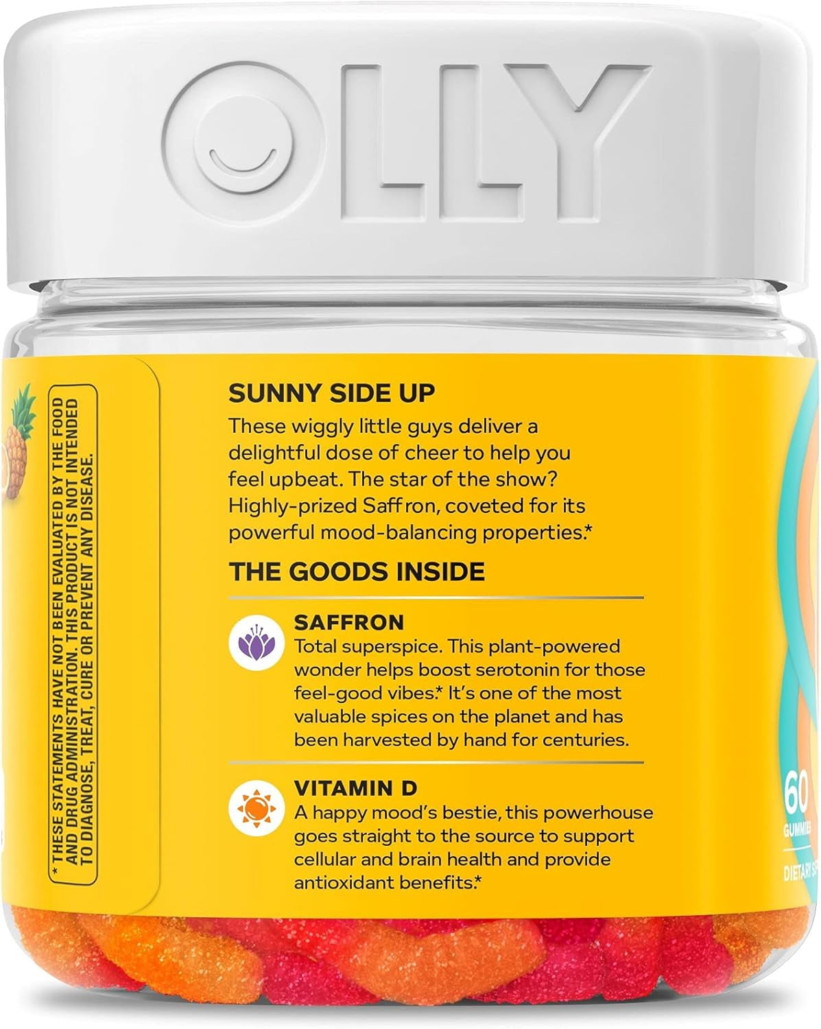 Hello Happy Gummy Worms, Mood Support Gummies for Adults,* Saffron Extract, Vitamin D, Tropical Zing Flavored, 30 Day Supply - 60 Count