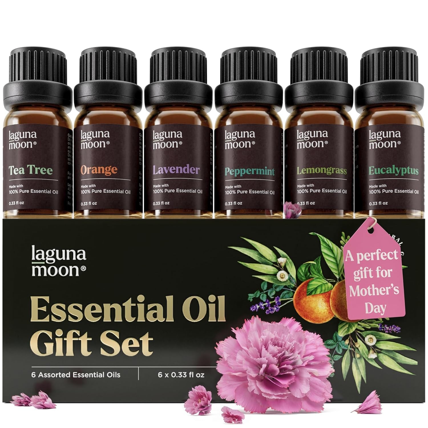 Essential Oils Aromatherapy Set - 6 Oils for Diffusers, Home Care, Candle Making Scents, Fragrance, Humidifiers, Gifts - Peppermint, Tea Tree, Lavender, Eucalyptus, Orange (10Ml)