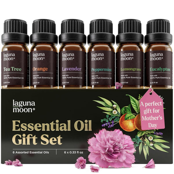 Essential Oils Aromatherapy Set - 6 Oils for Diffusers, Home Care, Candle Making Scents, Fragrance, Humidifiers, Gifts - Peppermint, Tea Tree, Lavender, Eucalyptus, Orange (10Ml)