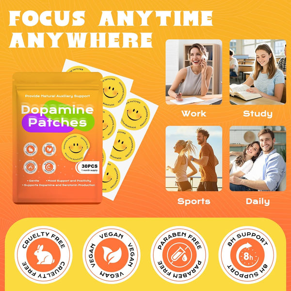 Dopamine Patches Extra Strength, Mood Support Patches for Daily Mood Boost & Positivity Support, Motivation（30 Pcs）