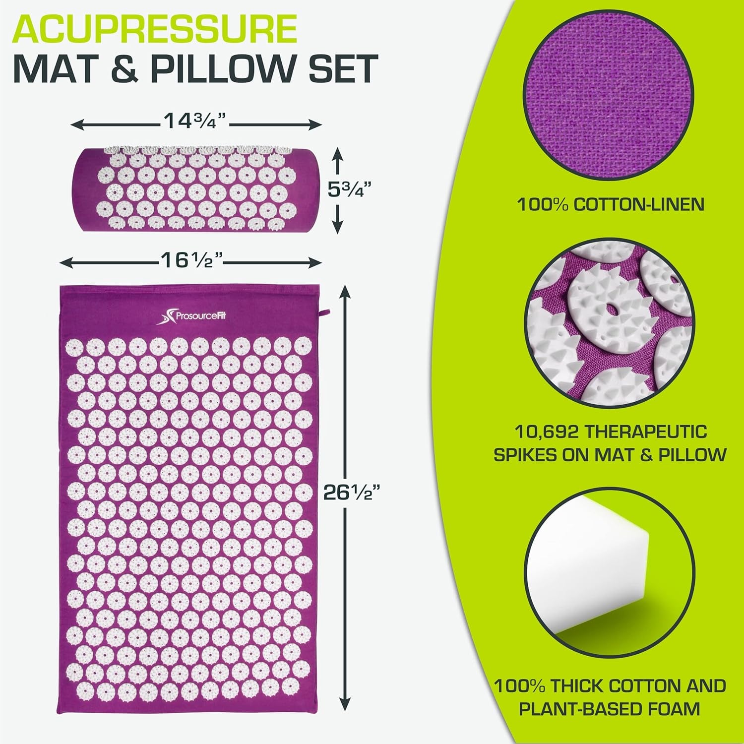 Acupressure Mat and Pillow Set for Back/Neck Pain Relief and Muscle Relaxation