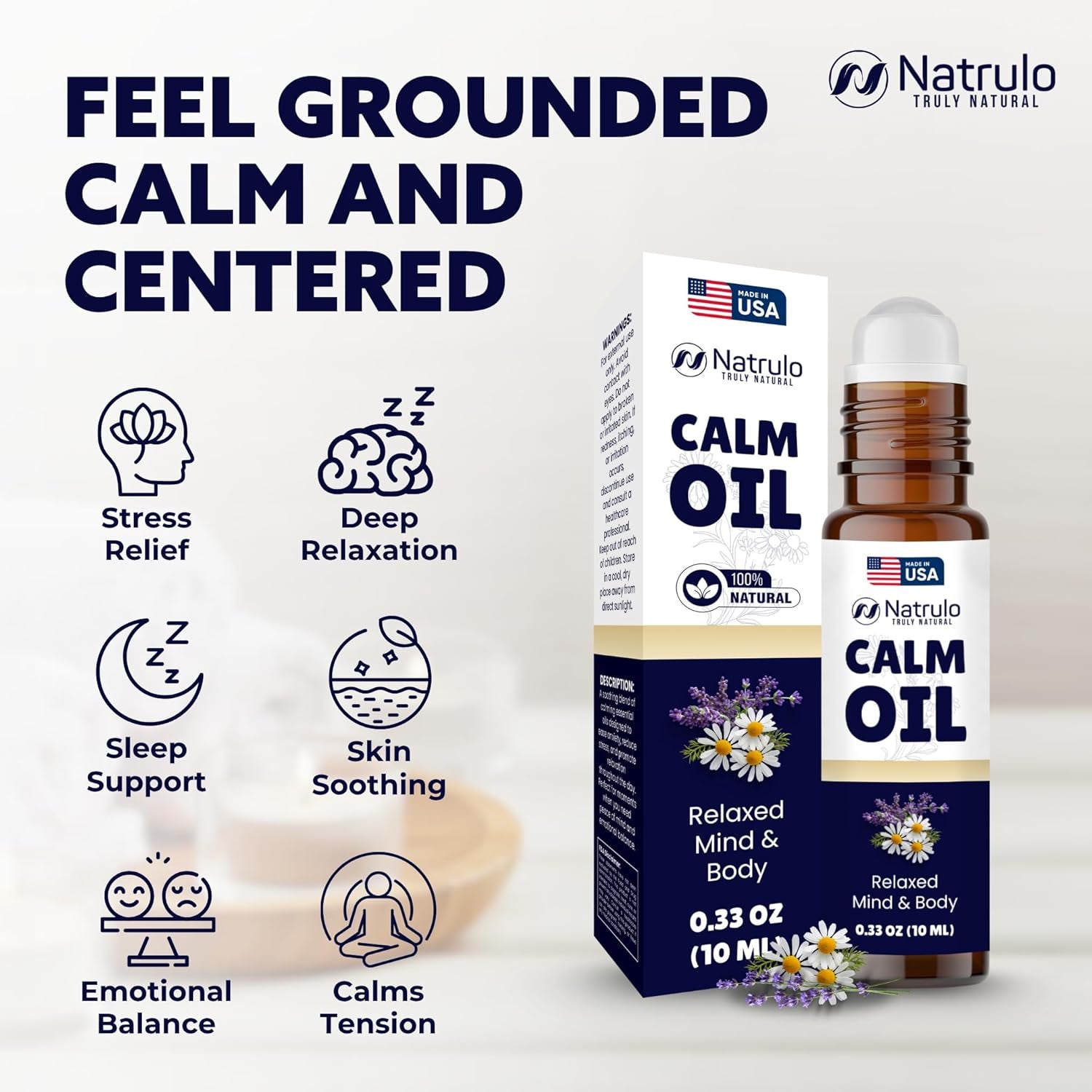 Calm Essential Oil Roll on – Calming Essential Oils with Lavender & Chamomile – Stress Relief, Relaxation & Skin-Soothing Aromatherapy – Essential Oil Roller – Self Care & Relaxation Gifts for Women
