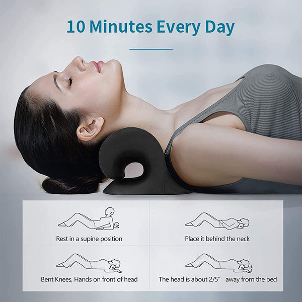 Neck and Shoulder Relaxer, Cervical Traction Device for TMJ Pain Relief and Cervical Spine Alignment, Chiropractic Pillow, Neck Stretcher (Black)