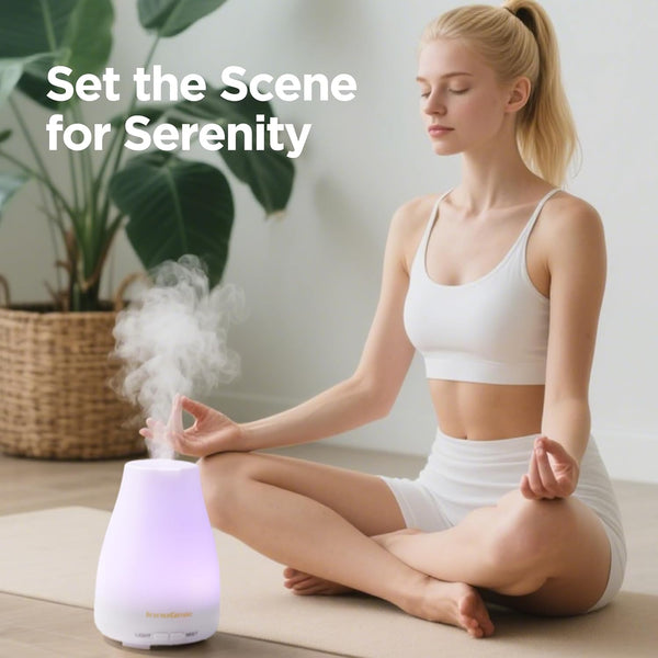 Essential Oil Diffuser, Ultrasonic Diffusers for Home Aromatherapy Humidifier for Mother'S Gift Bedroom Room 7 Colors LED 2 Mist Mode Auto Off, Basic White