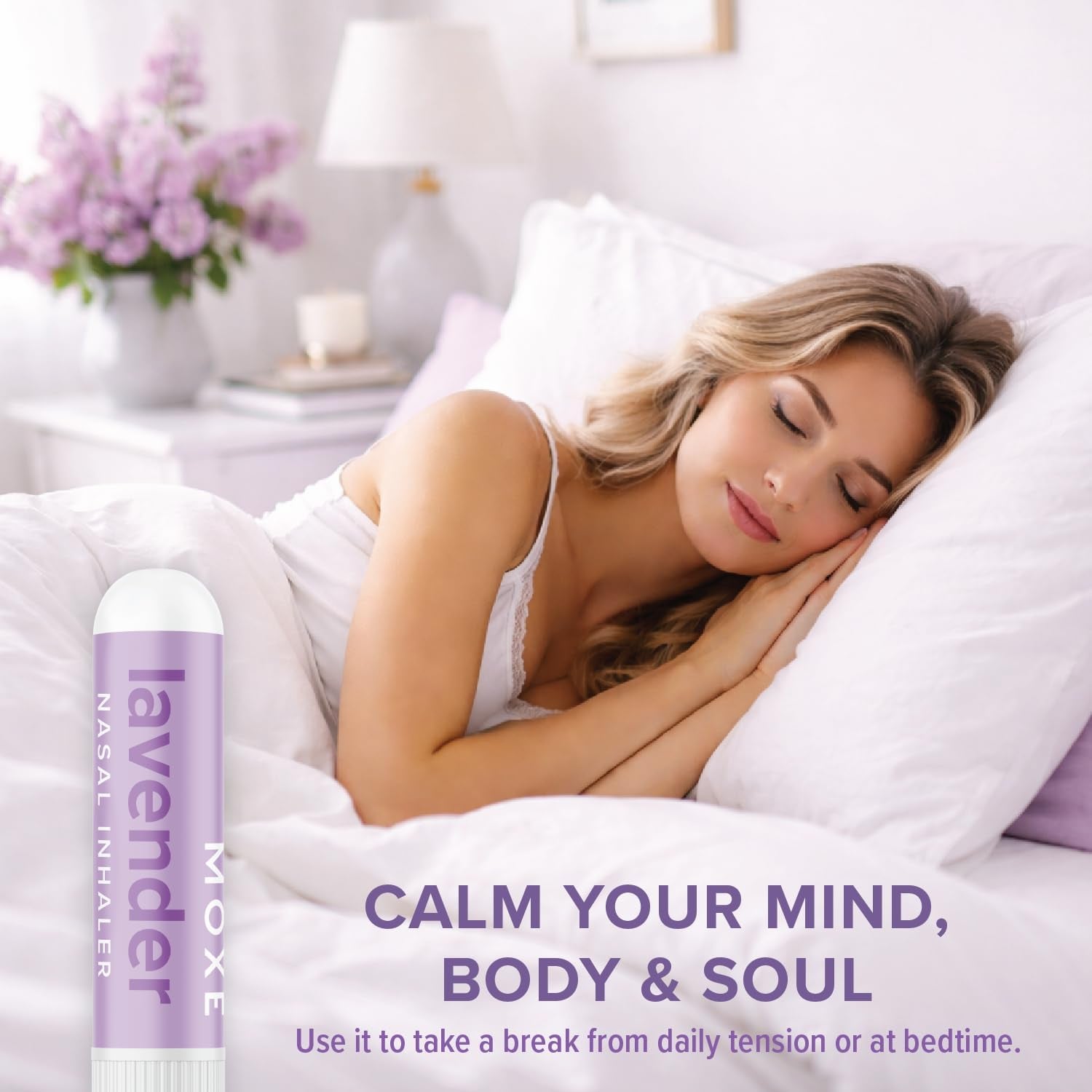 MOXĒ Lavender Essential Oil Nasal Inhaler, No-Mess Aromatherapy, Relaxation, Naturally Calming, before Sleep Routine, Pure and Undiluted, Made in USA (3 Pack)